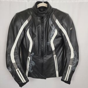 Women's Leather Motorcycle Jacket Black & White #1498